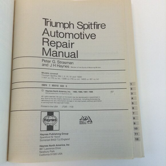 Haynes Triumph Spitfire (1962-1981) Repair Manual - Picture 9 of 16
